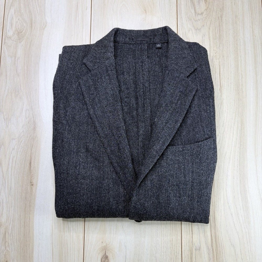 Uniqlo Mens Herringbone Tweed Unstructured Wool Jacket Gray Size Large Blazer